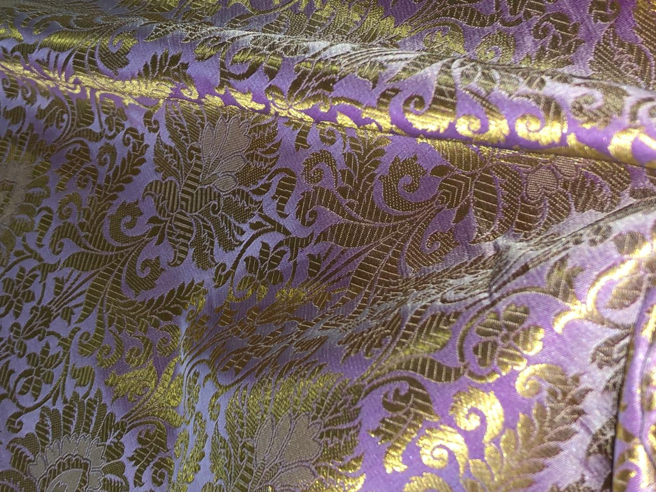 Silk Brocade fabric 44" wide with metallic gold jacquard  lilac color BRO805(2)NEW/BRO825[2]