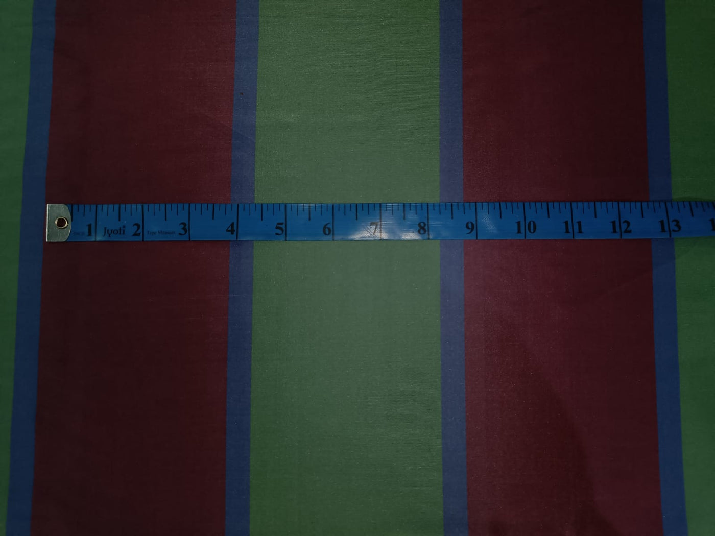 100% SILK TAFFETA FABRIC Wine Red,Royal Blue & Apple Green colour stripe Iridescent 54" wide TafS55