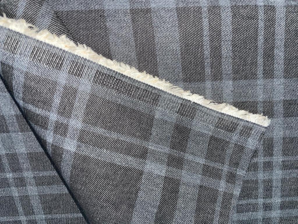 100% Cotton Denim Plaids Fabric 58" wide available in  [ NAVY PLAIDS / /CREAM PLAIDS/]