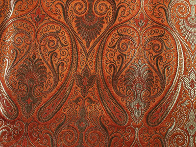 Silk Brocade fabric 44" paisley metallic gold  jacquard available in 2 colors bright orange and turquoise blue  BRO1049