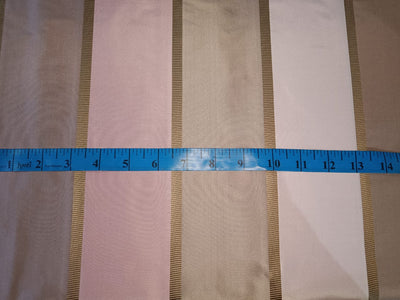 100% SILK TAFFETA FABRIC Light Pink & Dark Pink with Brown jacquard stripes-54" wide Taf#S114