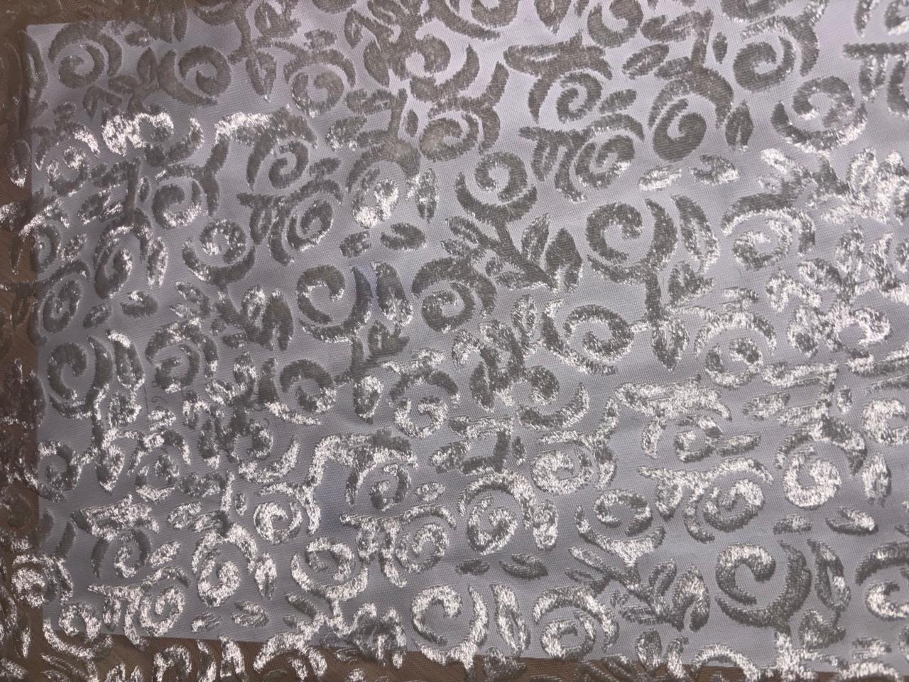 White Devore Viscose Burnout Velvet fabric ~ 44" wide available in 3 designs floral vines, abstract rose and floral [18291/92/93]