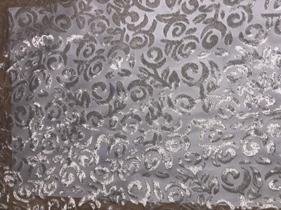 White Devore Viscose Burnout Velvet fabric ~ 44" wide available in 3 designs floral vines, abstract rose and floral [18291/92/93]