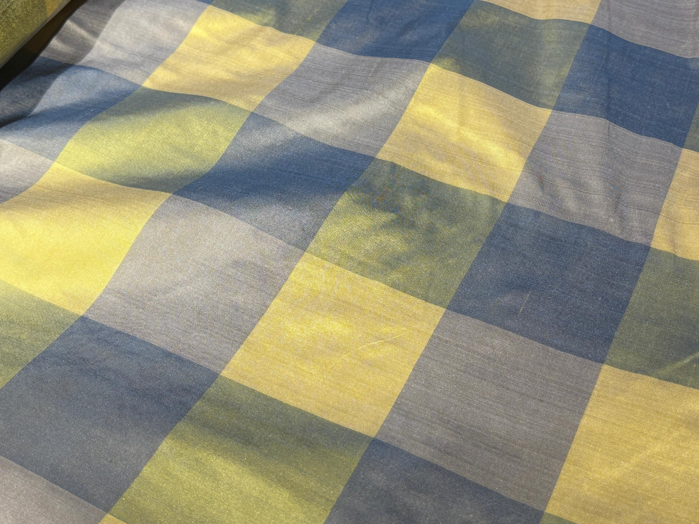 SILK Dupioni Fabric blues, gold and green Color Plaids 54" WIDE DUPNEWCROLL31