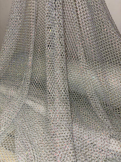Rhinestone Mesh, Stretchable Fabric Crystal Diamond Stretch Crystal Fishnet Sheets available in 2 colors pink and white [18428/29]