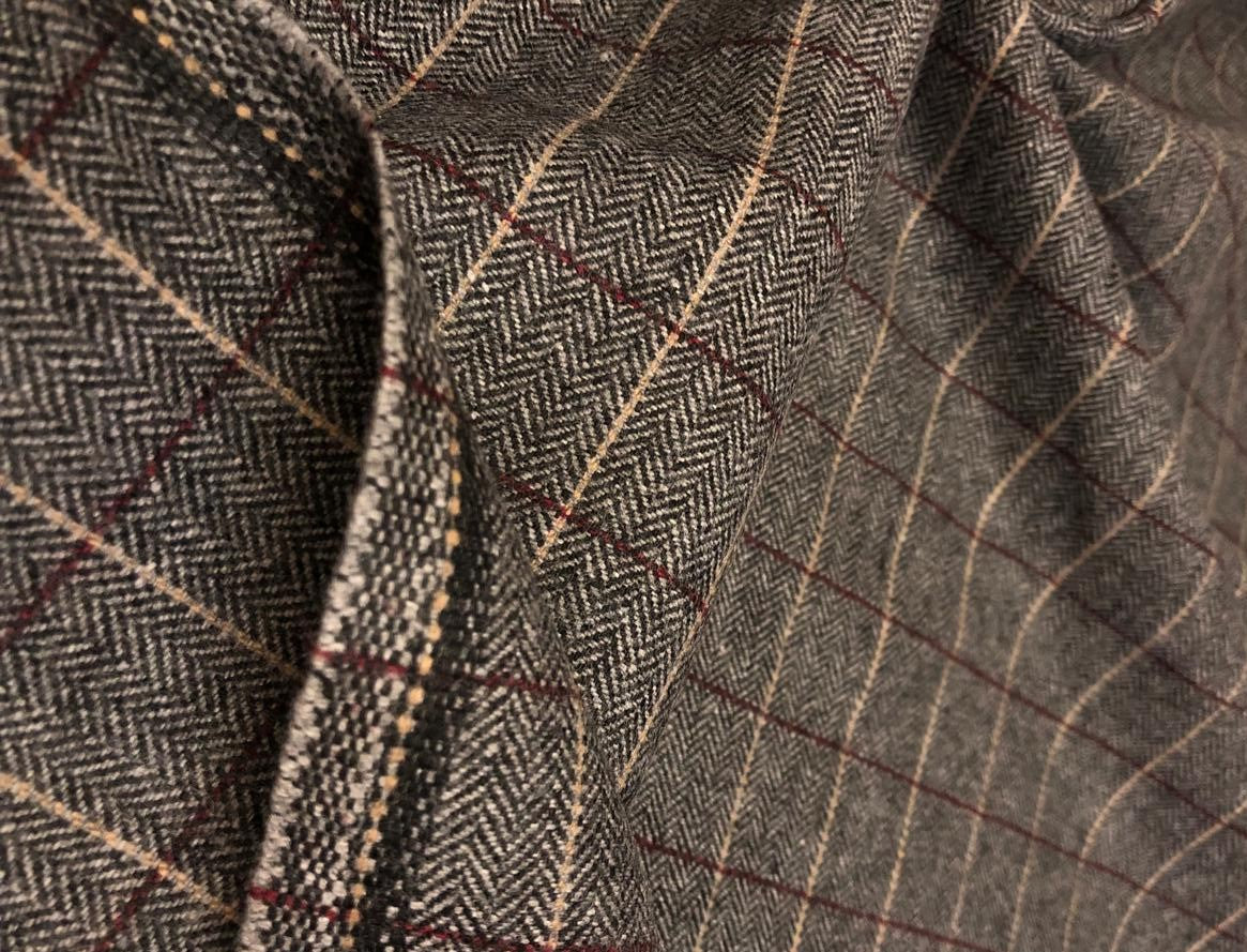British Tweed Premium Suiting plaids Fabric 58" wide in grey, burgundy and peach [18677]