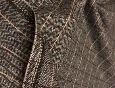 British Tweed Premium Suiting plaids Fabric 58" wide in grey, burgundy and peach [18677]