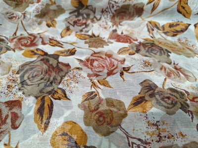 Silk chiffon printed  fabric BROWN FLORAL     44" wide [17042]