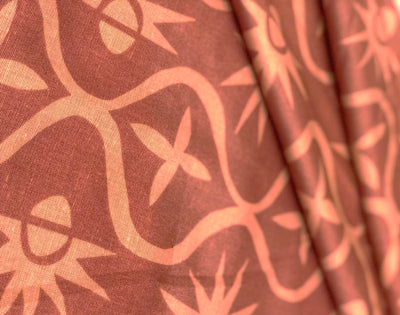 Linen Viscose onion skin print abstract with floral and sun motif [18553]