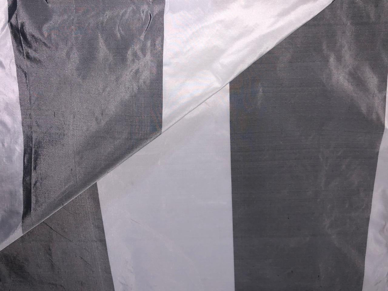 100% silk Taffeta grey and white ivory 7.75 inch Stripes Selvedge to Selvedge 54" long TafS170