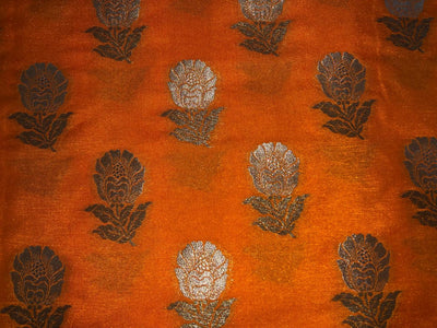 100% PURE Silk Brocade fabric 44" wide FLOWER MOTIF AVAILABLE IN 2 COLORS gold and orange BRO1016[5/6]
