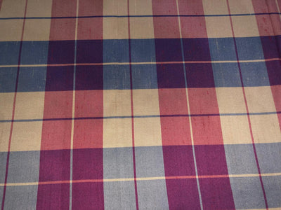 100% PURE SILK DUPIONI FABRIC  PLAIDS MULTI COLOR 54" WIDE by the yard DUPcutC2