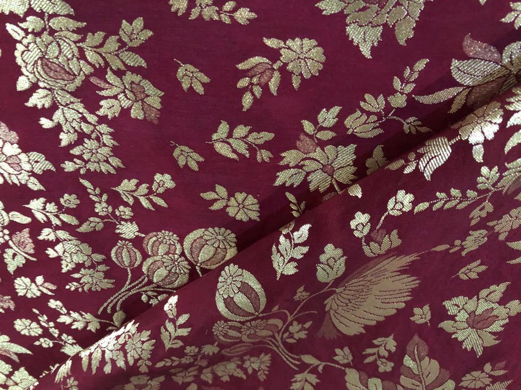 Silk Brocade fabric 44" wide Floral Jacquard available in 2 colors grey and red wine BRO909[1/2]