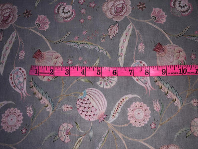 100% linen FLORAL digital print fabric 44" wide available in 2 colors grey/pink and ivory/pink  [15957/15958]