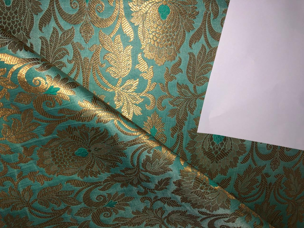 Brocade  Metallic GOLD fabric 44 inch wide available in 8 colors  silver grey,mint green,silver blue,lilac, rose pink,blue,peach and sea green BRO1010