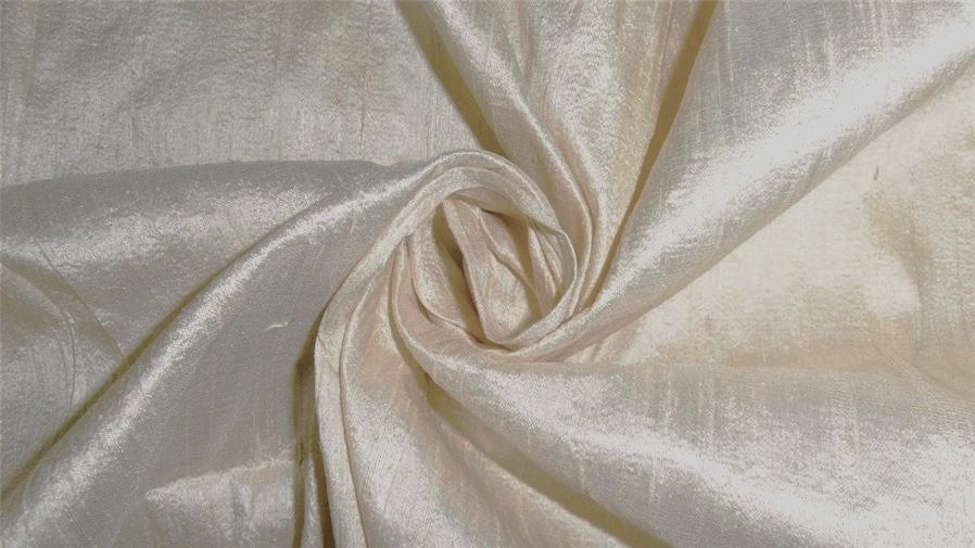 100% PURE SILK DUPIONI FABRIC IVORY WITH HINT OF CREAM 44" WITH SLUBS MM6[10]