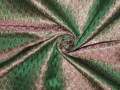 Silk Brocade Fabric Green with Purple paisleys &amp; Metallic Gold 44" wide BRO147[3]