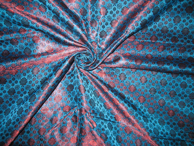 SILK BROCADE FABRIC Blue &amp; Red color 44" wide BRO56[3]