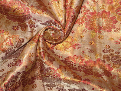 Silk Brocade fabric Gold,Red &amp; Orange Colour