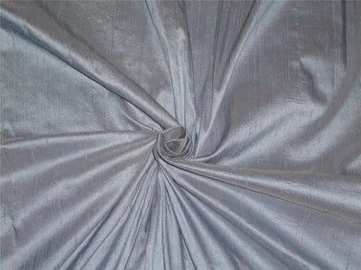 100% PURE SILK DUPIONI FABRIC DUSTY BLUE X IVORY colour 54&quot; wide WITH SLUBS*