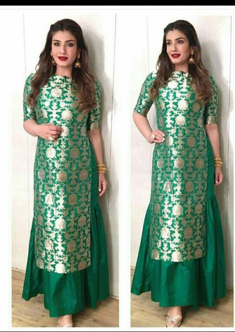 Silk Brocade Fabric king khab [kings dream]Red,Green &amp; Metallic Gold color BRO283[1]