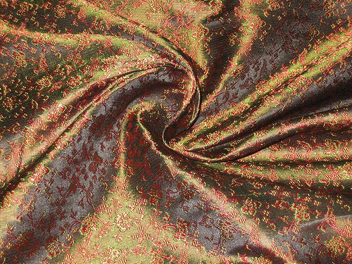 Brocade jacquard fabric Black,Red & Green Color floral butterflies 44" wide BRO232[2]