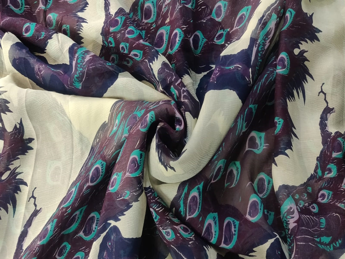 Silk chiffon printed  fabric peacock 44" wide [12285]