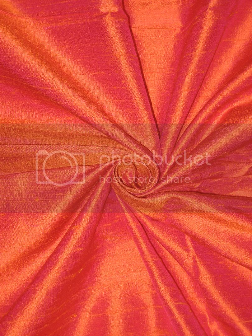 PURE SILK Dupioni FABRIC Neon Pink x Orange with slubs MM5[2]