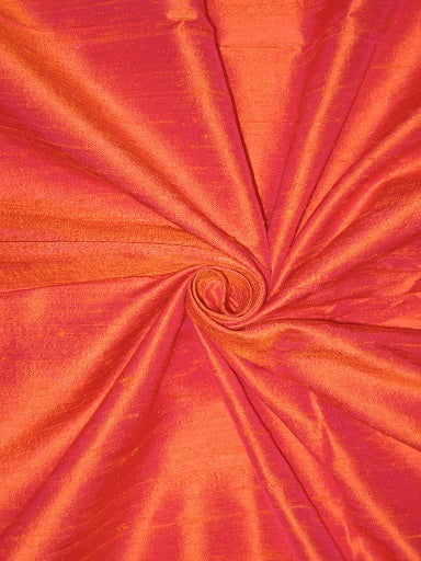 PURE SILK Dupioni FABRIC Neon Pink x Orange with slubs MM5[2]