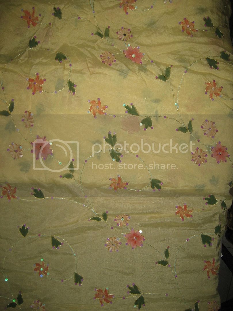 Lime Yellow soft silk crepe fabric with embroidery and sequin
