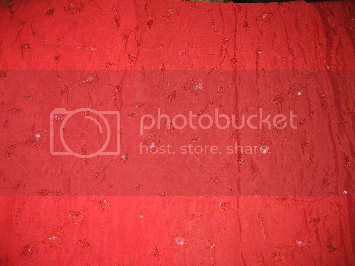 Red soft silk crepe fabric with embroidery and sequin