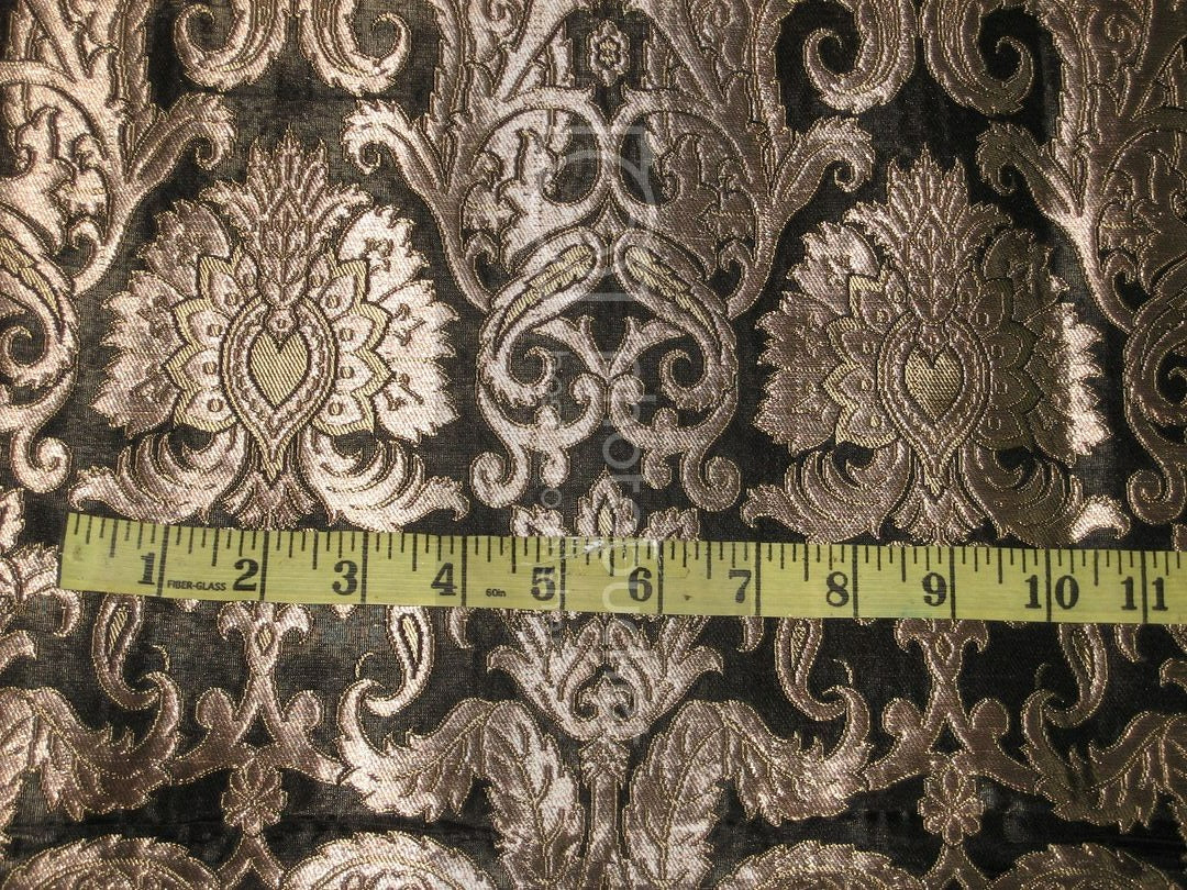 Silk Brocade Fabric Black &amp; Metallic Gold color BRO196[1]