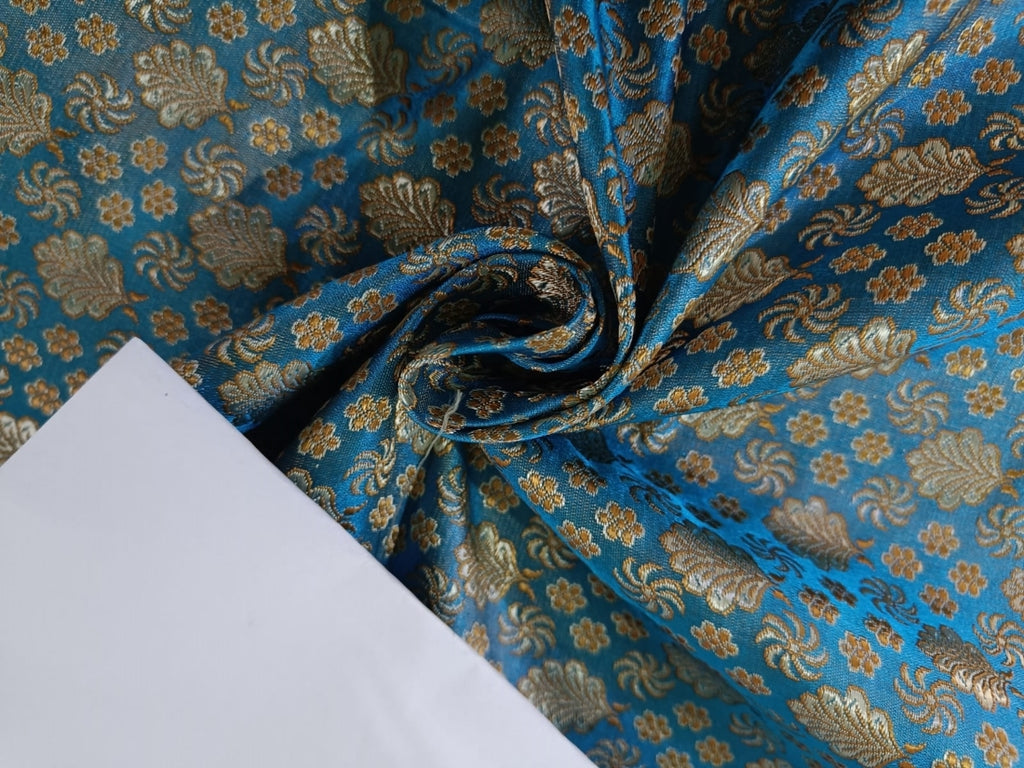【8/16迄】Blood Drop Brocade アーティストプルーフ fab SILK BROCADE FABRIC Blue,Gold & Brown 44