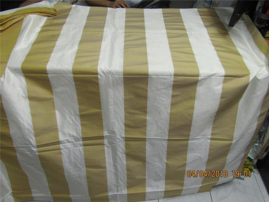 Silk Dupioni Stripe Fabric Ivory &amp; gold 54"wide DUPS59[6]