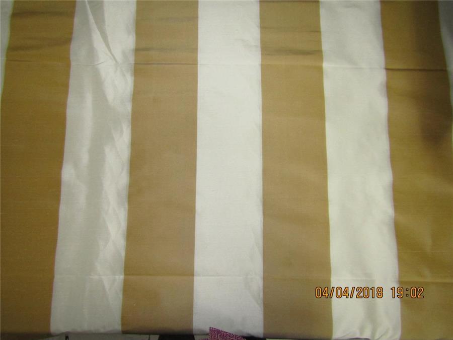 Silk Dupioni Stripe Fabric Ivory &amp; gold 54"wide DUPS59[6]
