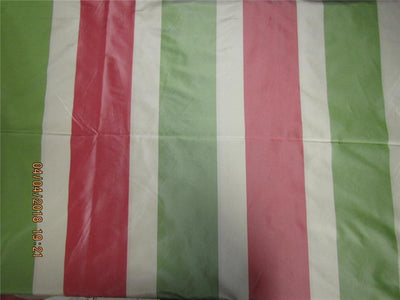 Silk Taffeta Fabric Green cream &amp; pink Stripes TAF# S139[4]- 54&quot; wide