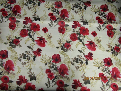 heavy polyester satin print red floral print 58&quot;