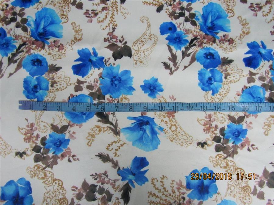 heavy polyester satin print blue floral print 58&quot;