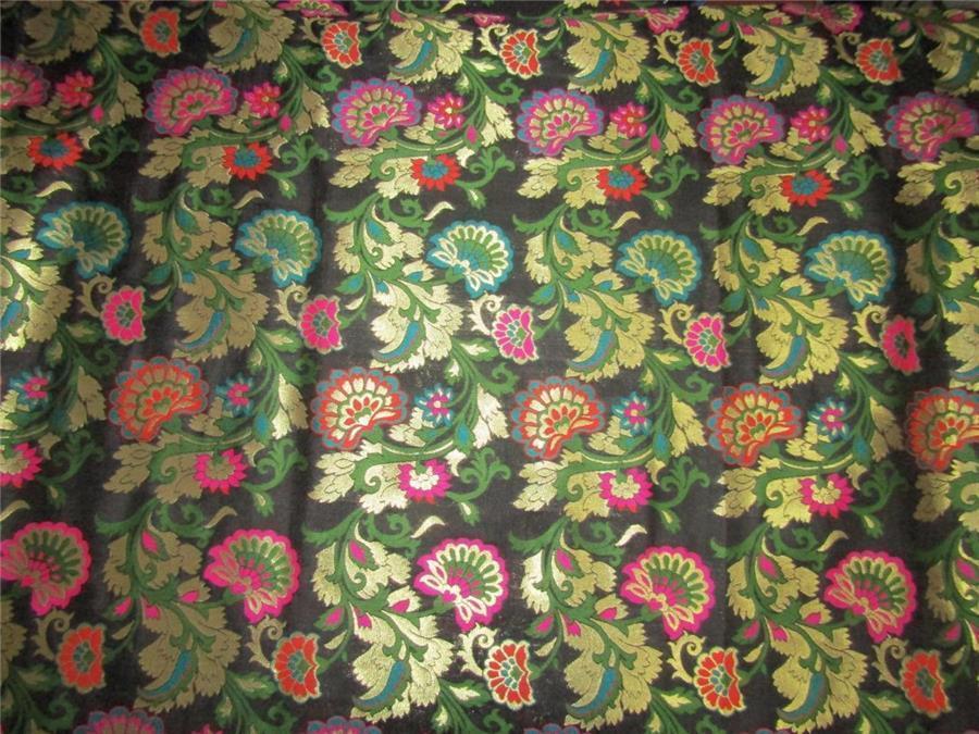 Brocade fabric black ,pink ,green and metallic gold color 44&quot;wide