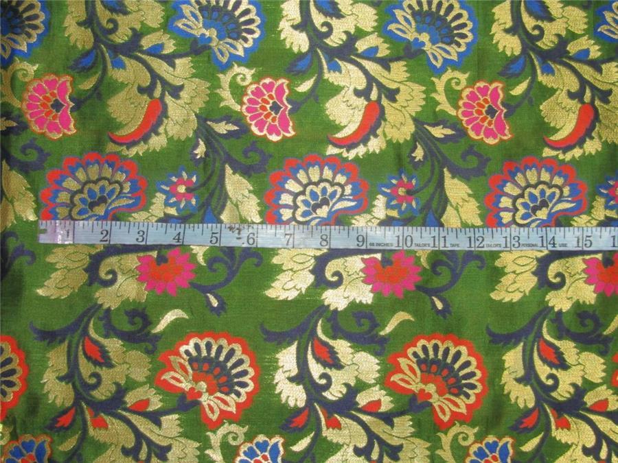 Brocade fabric redish orange ,blue ,green and metal gold color 44&quot;wide