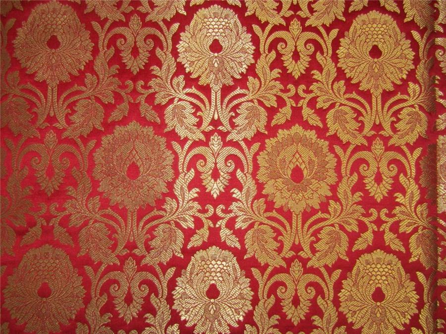 Brocade fabric Red x metallic gold color 44&quot;wide