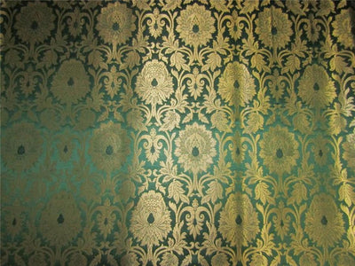 Brocade fabric emerald green x metallic gold color 44&quot;wide