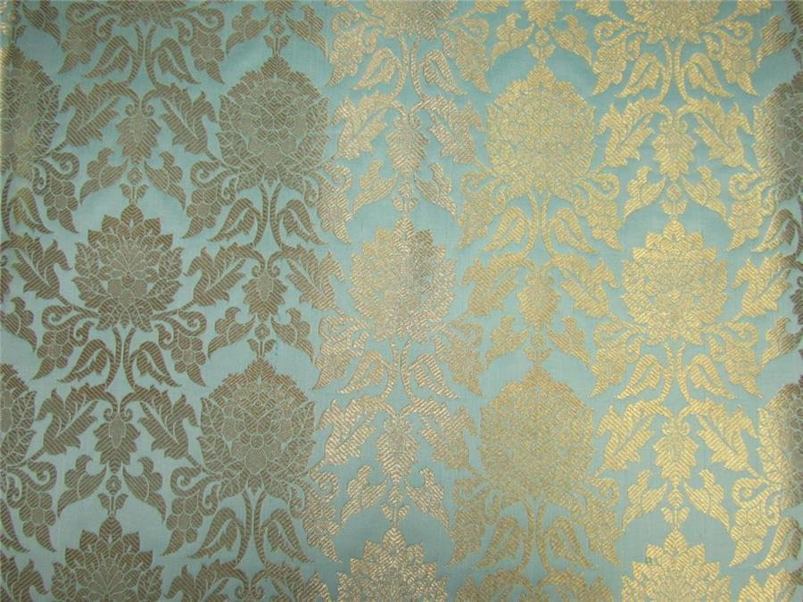 Brocade fabric blueish green x metallic gold color 44&quot;wide