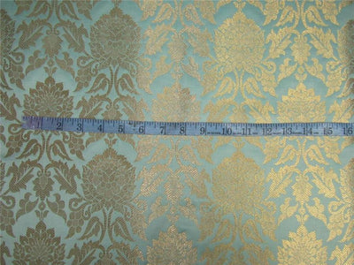 Brocade fabric blueish green x metallic gold color 44&quot;wide