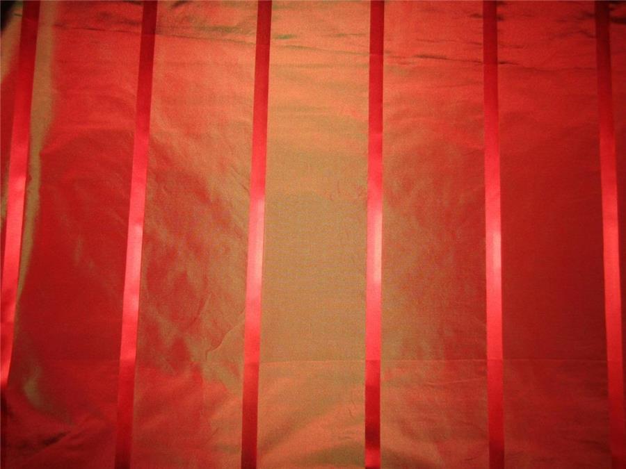 Silk Taffeta Fabric red x green satin stripes TAFS152[2] 54&quot; wide