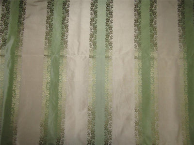 Mint green x ivory horizontal stripes ~with jacquard floral design~SILK TAFFETA