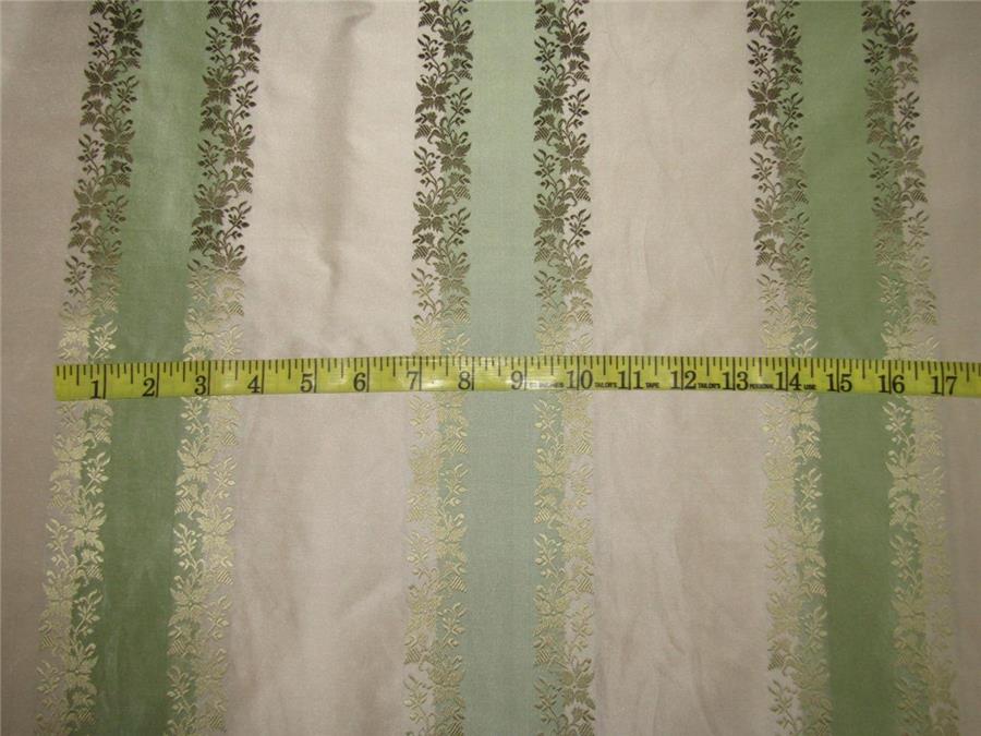Mint green x ivory horizontal stripes ~with jacquard floral design~SILK TAFFETA