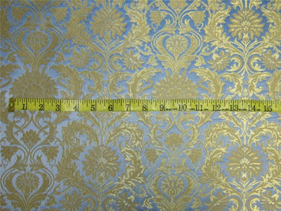 Heavy Silk Brocade Fabric blue x Metallic Gold color 36&quot;