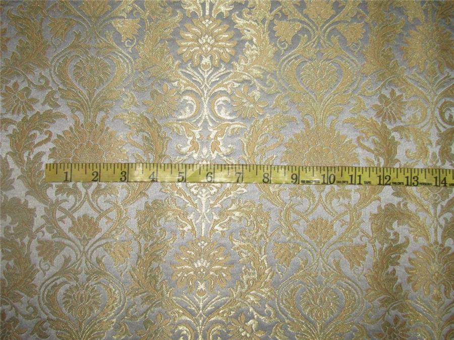 Heavy Silk Brocade Fabric dusty grey x Metallic Gold color 36&quot;