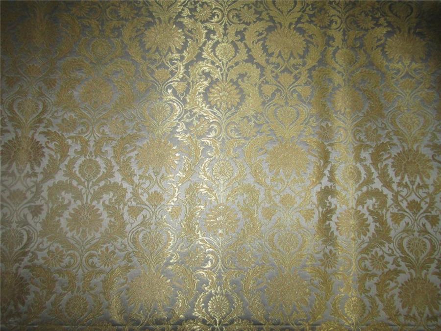 Heavy Silk Brocade Fabric dusty grey x Metallic Gold color 36&quot;
